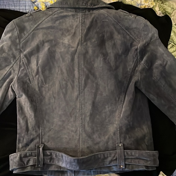 Andrew Marc NEW YORK, gray suede leather with lots of zippers,belt, bomber coat! - Picture 6 of 14